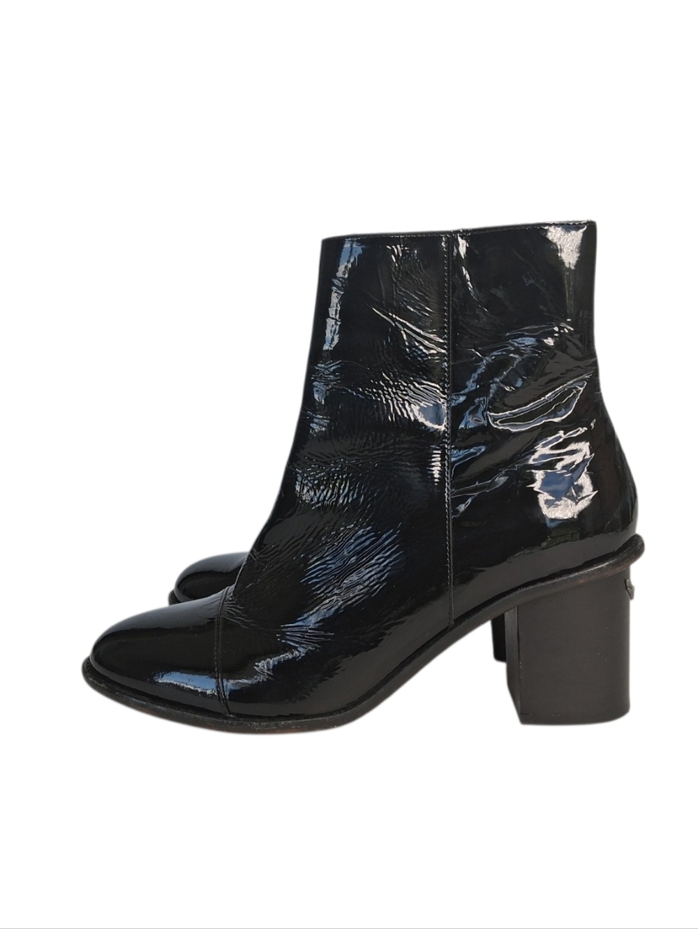Zadig & Voltaire Lena Wrinkle Patent Leather Boots Womens Size 8 Black - Picture 2 of 13